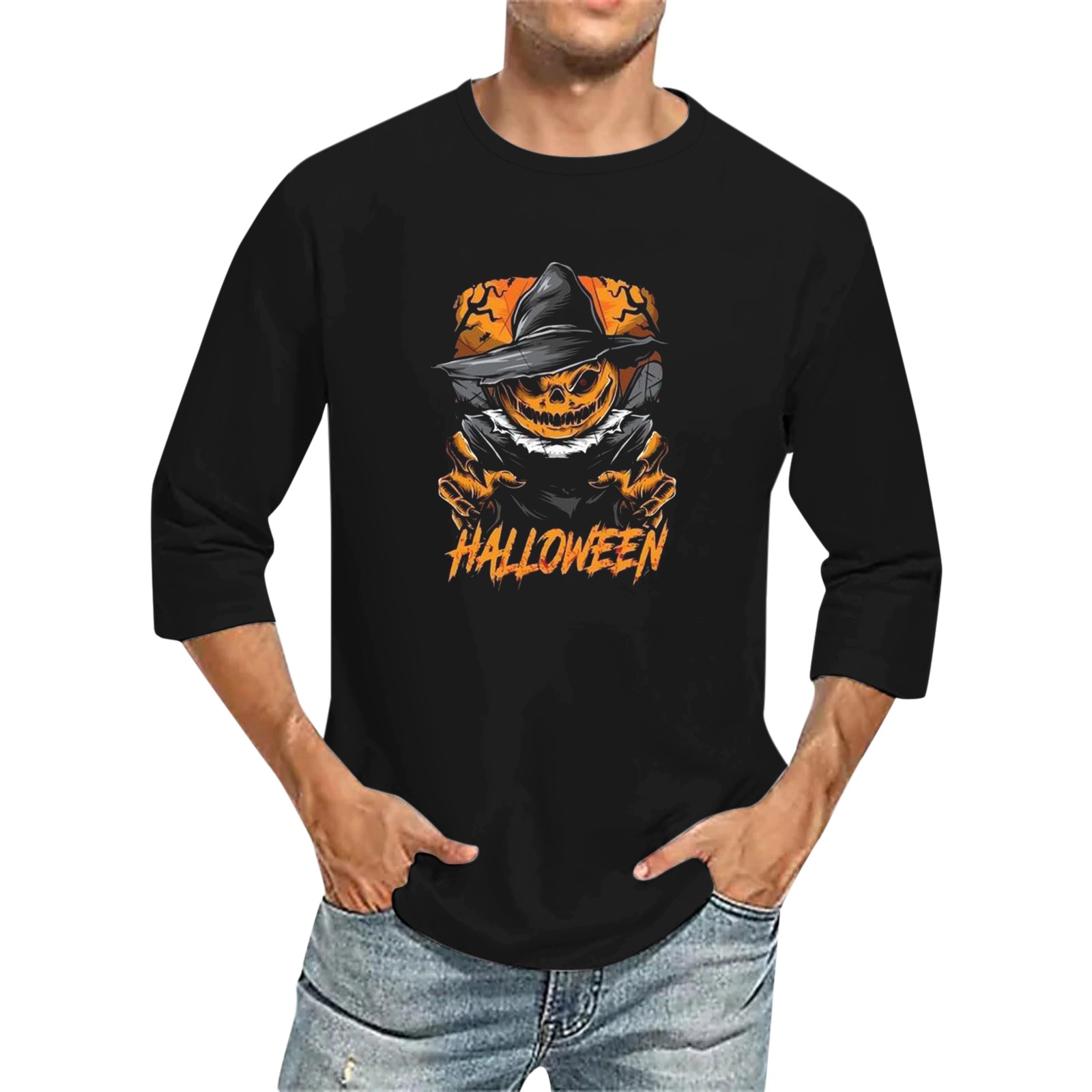 Men's 3D Printed T Shirts 3/4 Sleeve Round Neck Halloween Casual Large Size Tops - Bild 7 von 42
